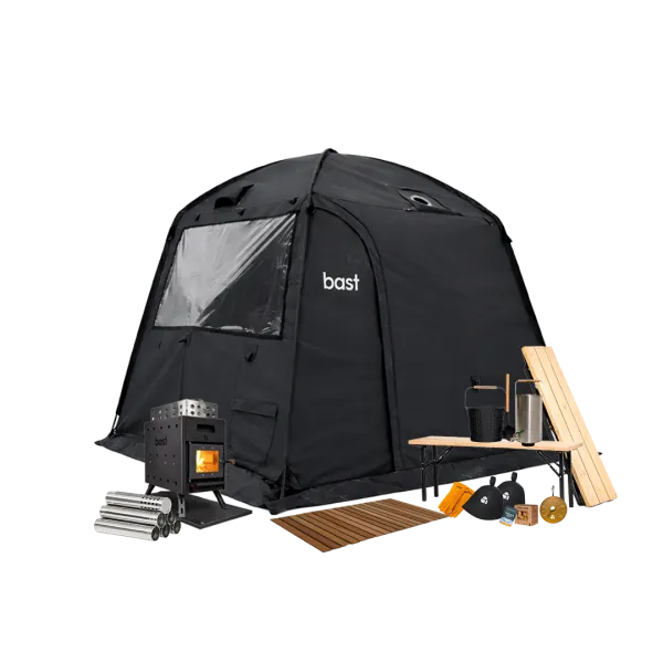 Löv Deluxe – komplett bastutält med kamin